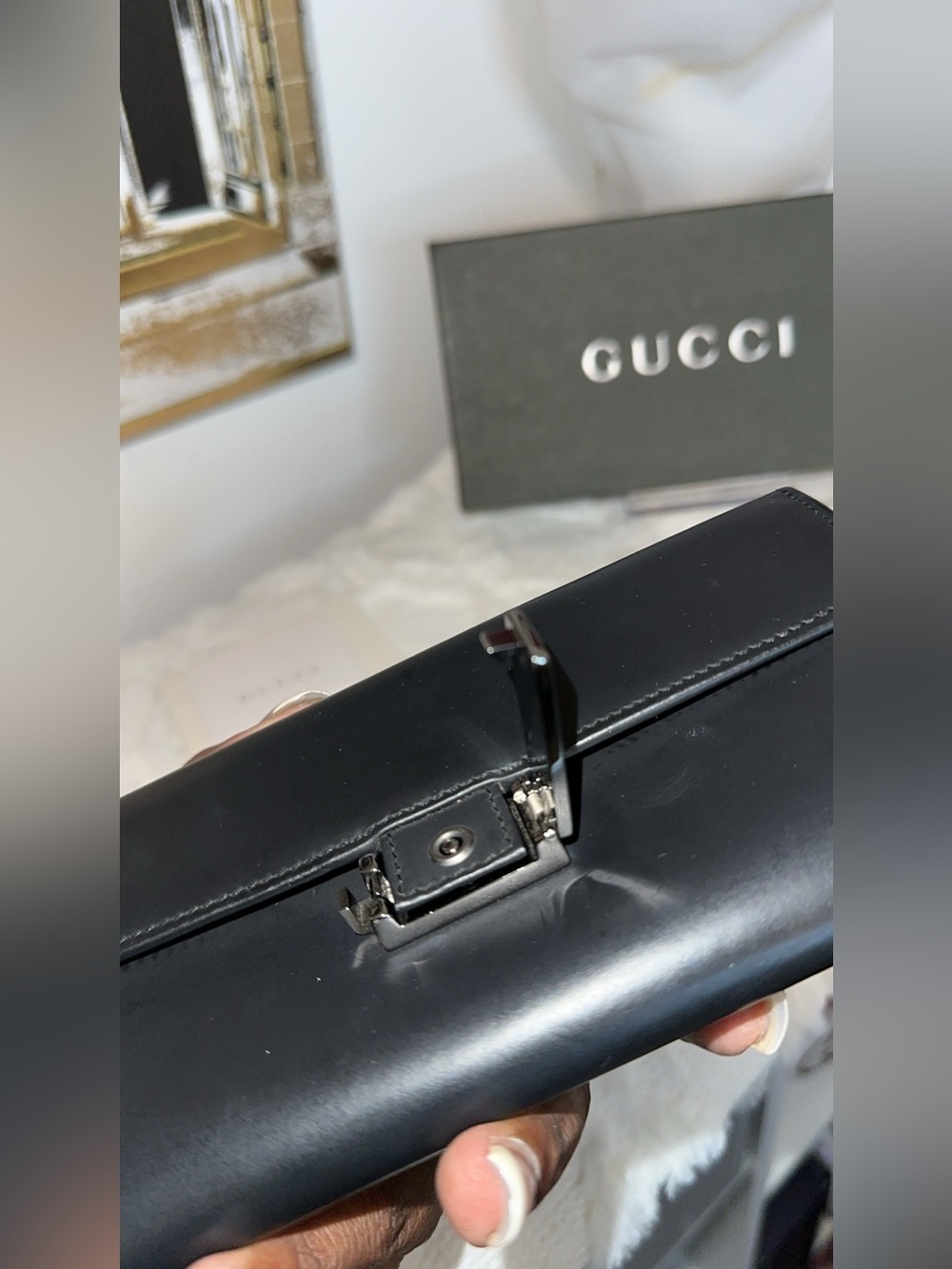 Gucci Black Leather Flap Wallet with Silver Hardware - Picture 3 of 9